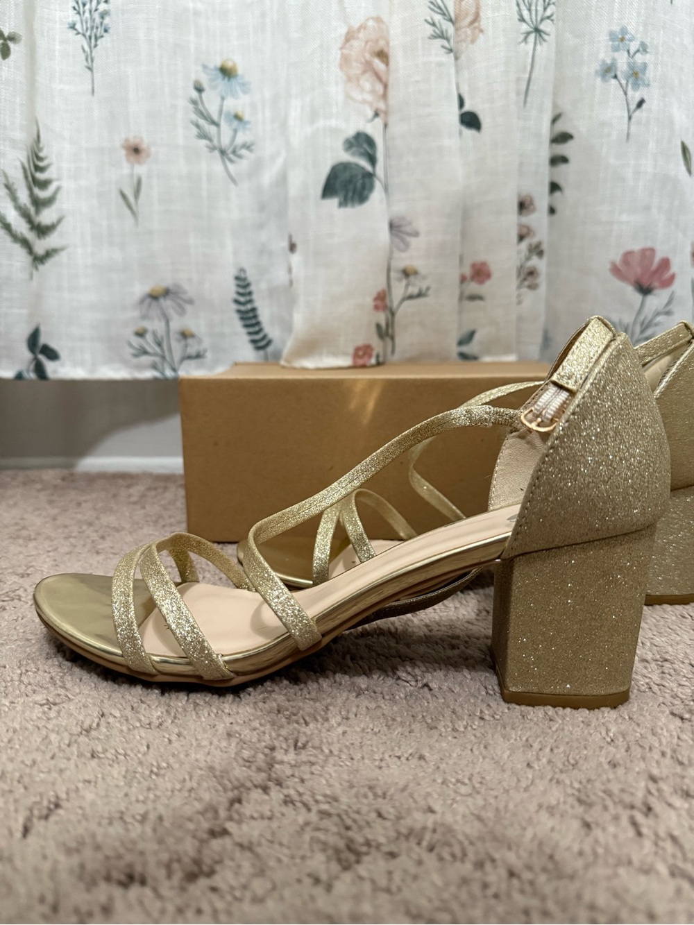 Gold Glitter Block Heel Sandals